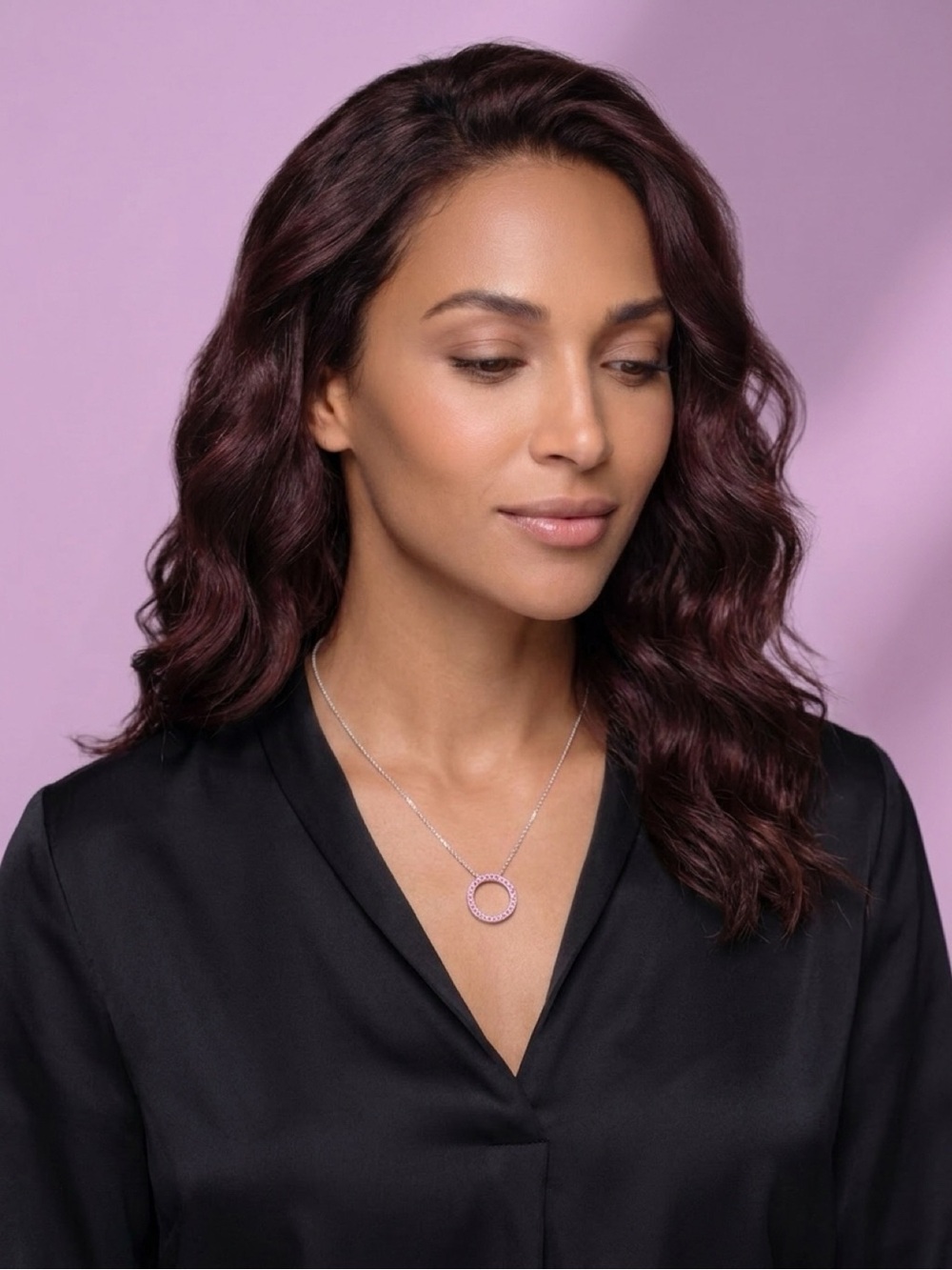 Silver Tone Pink Circle Pendant Necklace
